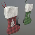 Red And Green Plaid Christmas Stockings With Knitted Cuff And Tree Snowflake Patterns