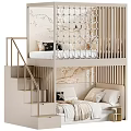 Stylish Kids Bunk Bed with Stairs Gold Railings Safety Net and Floral Wallpaper