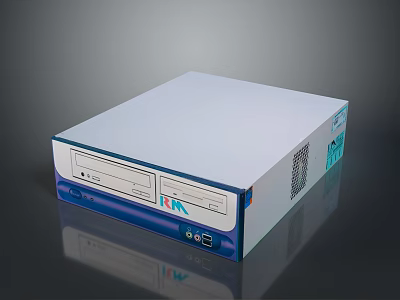 IBM Desktop Server Unit With White Blue Casing And CD Drive Interface 3d model