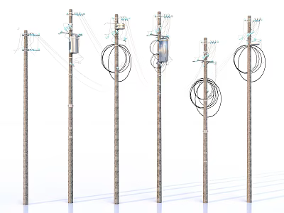 Industrial Electrical Power Equipment with Poles Transformers Wires and Insulating Components 3d model
