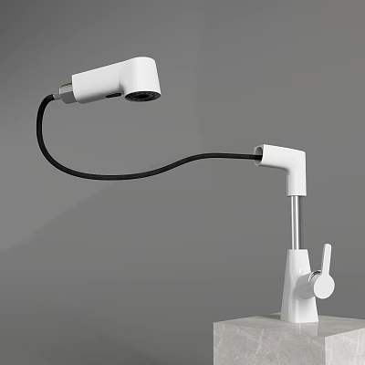 Sleek White Modern Faucet With Black Flexible Hose And Curved Design 3d model