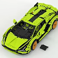 Green Building Blocks Luxury Sports Car Model With Orange Wheels And Detailed Design