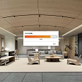 Modern Lounge Area With Wooden Ceiling Shoji Screens Sofa Coffee Table And Armchairs
