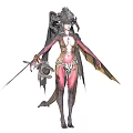 Female Fantasy Demon Warrior With Horns Wings And Sword In Elaborate Armor