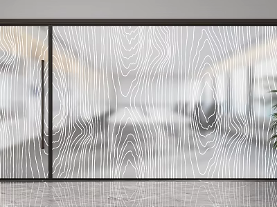 Modern Glass Room Divider With White Wavy Line Patterns For Contemporary Interior 3d model