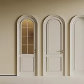 Three White Hinged Doors With Arched Top Glass Panel And Golden Handles