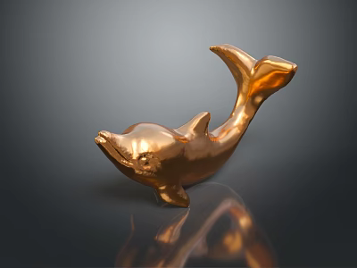 Shiny Golden Dolphin Movie Character Sculpture With Glossy Reflective Surface Details 3d model