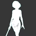 Sci Fi Game Movie Character With Red Eyes Mechanical Earrings Gray Bodysuit And Gun