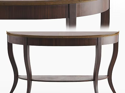 Elegant Wooden Console Table With Curved Design Decorative Metal Trim And Lower Shelf 3d model