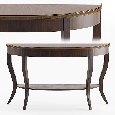 Elegant Wooden Console Table With Curved Design Decorative Metal Trim And Lower Shelf 3d model