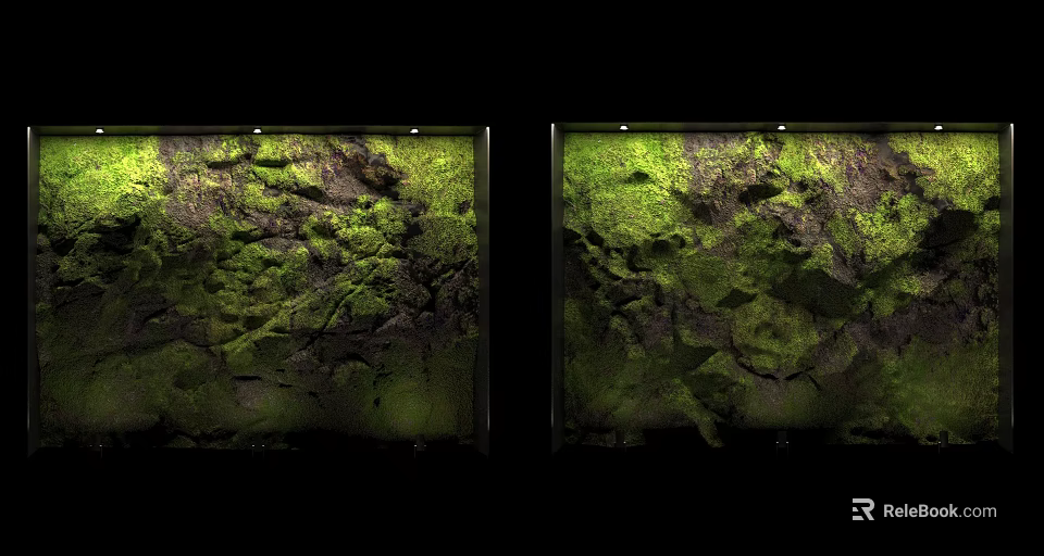 Moss Feature Wall With Natural Green Texture And Illuminated Double Panels 3d model 
