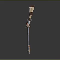 Ornate Decorative Sword With Intricate Hilt And Patterned Metal Blade