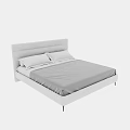 Modern Minimalist Double Bed With Upholstered Headboard Gray Sheet Two Pillows And Black Legs