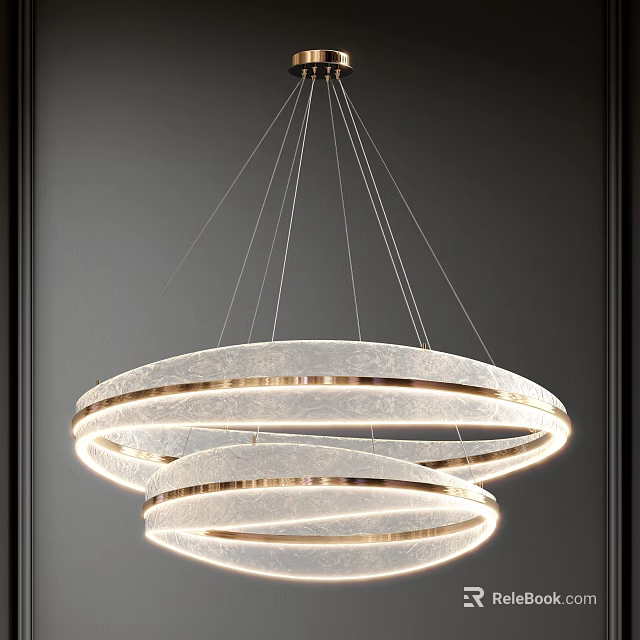 Modern Double Ring Chandelier With Transparent Circular Shades And Illuminated Light 3d model 
