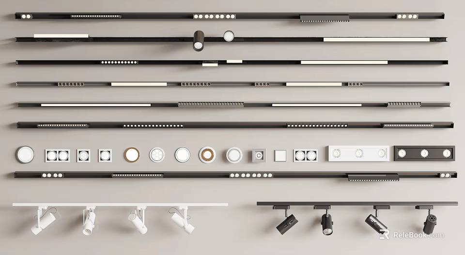 Sleek Modern Downlights and Spotlights with Track Recessed Design for Home Interior Lighting 3d model 