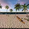 Coastal Swing Door Design With Palm Trees Yellow Kayak And Beach View