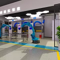 Automotive Manufacturing Workshop With Blue Robotic Arms Production Line And Machinery