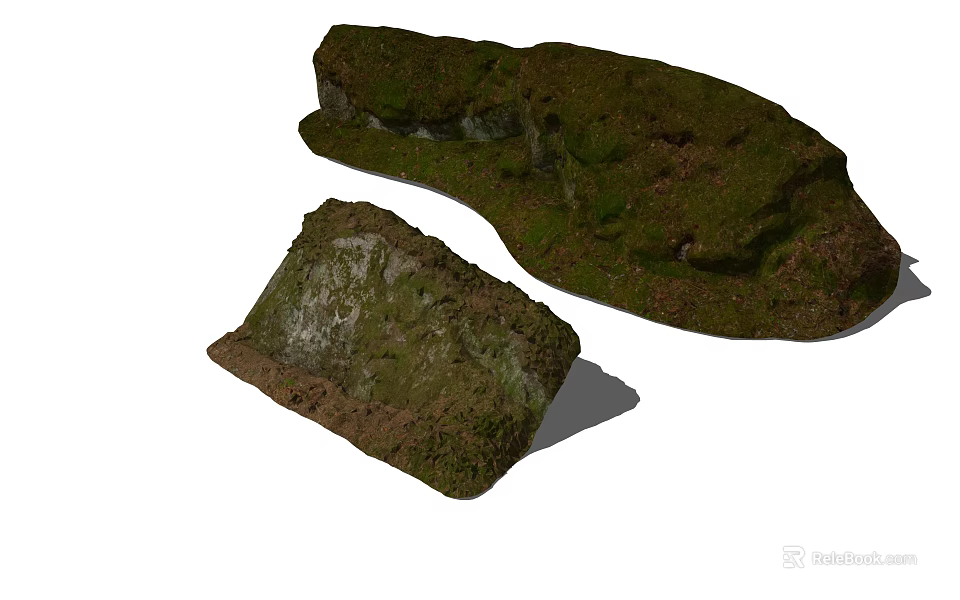Natural Stone And Wood Elements With Mossy Texture For Landscape Design 3d model 