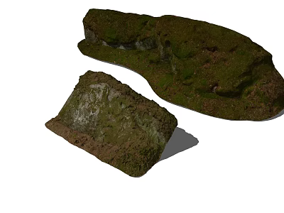 Natural Stone And Wood Elements With Mossy Texture For Landscape Design 3d model