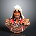 Hooded Man Bust With Red Lined Robe And Ornate Chest Emblem