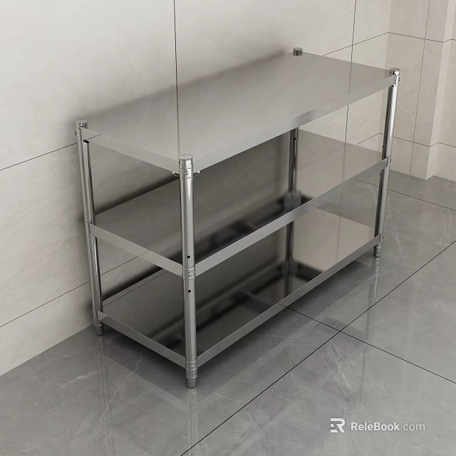 Sturdy Stainless Steel Three Tier Kitchen Storage Rack With Metal Frame 3d model 