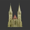 Cartoon Scene Featuring Detailed Church Model With Red Roof And Twin Spires