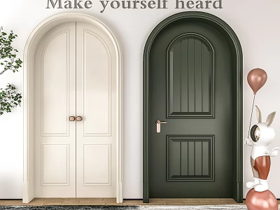 Arch Doors with Light Double and Dark Single Design Interior Green Plant Balloons Rabbit Figure 3d model