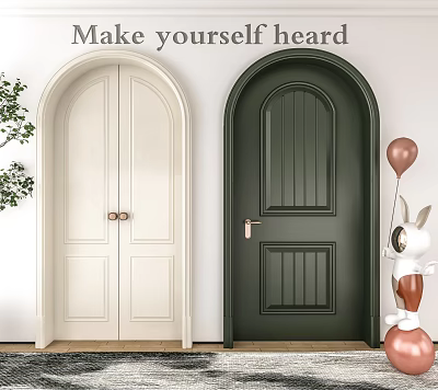 Arch Doors with Light Double and Dark Single Design Interior Green Plant Balloons Rabbit Figure 3d model