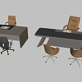 Modern Office Desk With Wooden Top Gray Frame Ergonomic Chairs And Computer Monitors