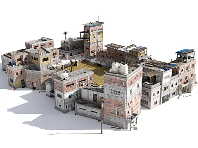 Old Style Multi Storey Residential Buildings Arranged in Circular Layout With Varying Heights and Antennas 3d model