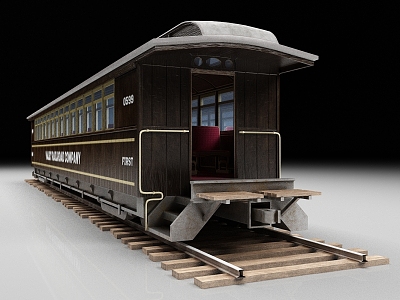 Train station wagon vintage train steam train bus 3d model