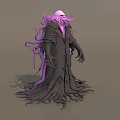 Mysterious Fantasy Man With Skeleton Head Purple Tentacles And Black Robe