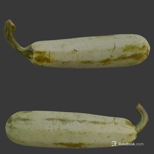 Two Fresh Organic Zucchini Vegetables with Pale Green Striped Skin and Curved Stems 3d model 