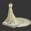 Elegant White Sleeveless Wedding Dress With Long Train On Display Stand