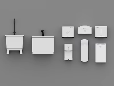 White Bathroom Daily Use Electrical Appliances Collection Including Washbasin Faucet Soap Dispenser Tissue Box 3d model