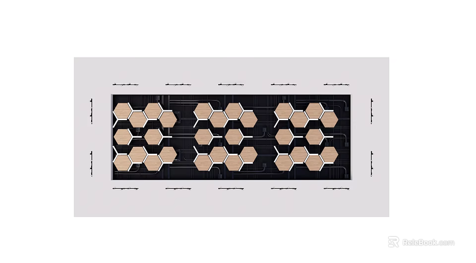Modern Interior Ceiling Design With Hexagonal Black And Beige Geometric Panels 3d model