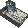 Modern Specialty Store Interior With Display Cabinets Sofa Circular Area And Staircase 3d model