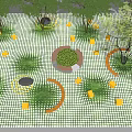 Landscape Design Layout With Green Plants Circular Elements And Curved Paths 3d model