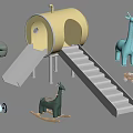 Kids Playground Setup With Slide Rocking Horse Giraffe Toy And Wooden Train