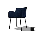 Navy Blue Upholstered Accent Chair With Armrests And Black Metal Legs