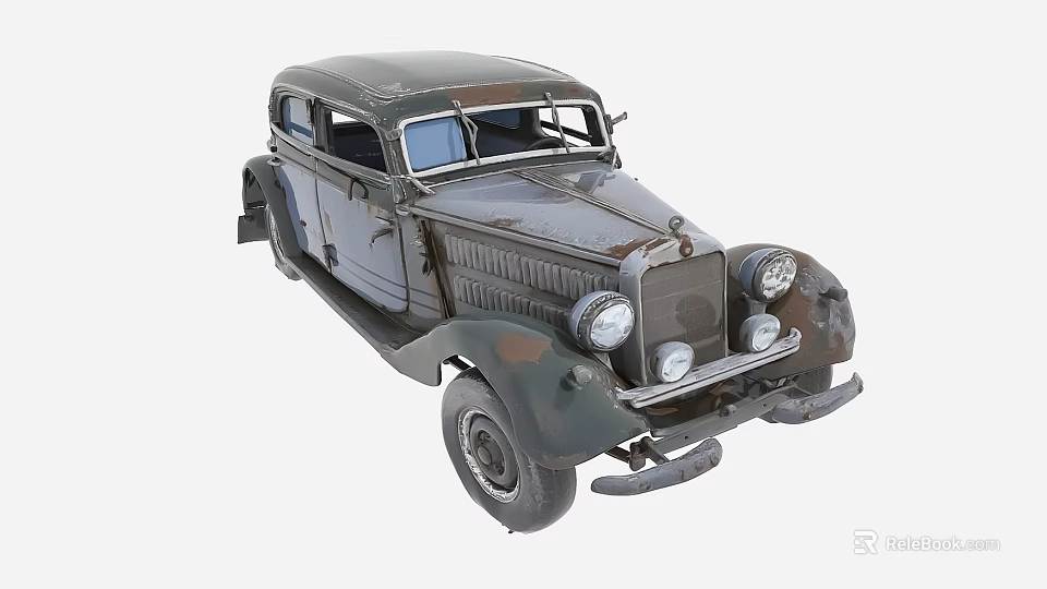 Vintage Classic Car With Rusty Body Retro Design Headlights And Wheels 3d model 