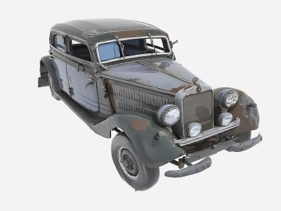 Vintage Classic Car With Rusty Body Retro Design Headlights And Wheels 3d model