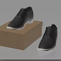 Black Leather Lace Up Shoes With White Soles On Brown Cardboard Box