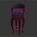 Elegant Bar Stool With Green Leather Seat And Dark Red Wooden Carved Legs