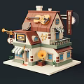 Quirky Musical Themed Building With Violin Gramophone Trumpet And Music Notes