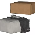 Light Brown And Light Gray Square Upholstered Stools With Blanket And Books 3d model