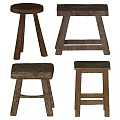 Rustic Solid Wood Stools With Various Designs And Natural Wood Finish
