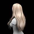 Game Film Female Character with Long Blond Curly Hair Reaching Chest on Black Background