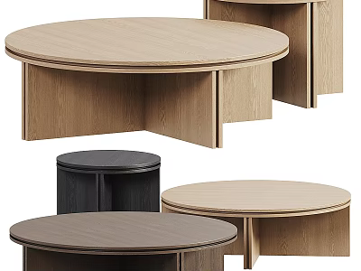 Various Round Coffee Tables With Modern Wooden Design And Different Color Options 3d model