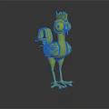 Cartoon Rooster Character 3D Model With Big Eyes Pink Comb Green Body Yellow Neck